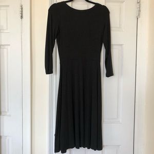 Midi LOFT Black Long Sleeved Cotton Dress